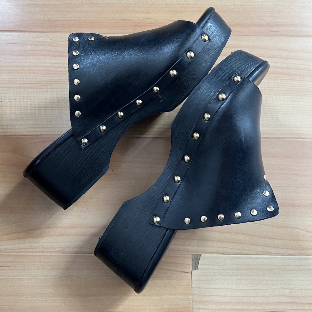 Ancient Greek Sandals Black Studded Clogs (Size 38 IT)